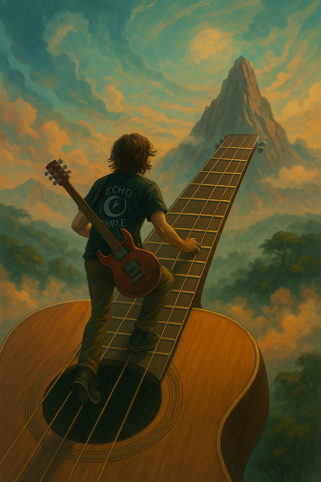 Gitarrist klättrar uppför greppbräda